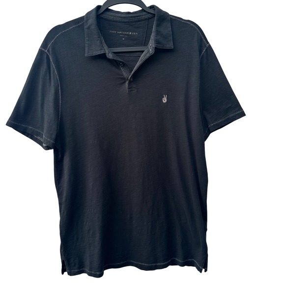 John Varvatos USA Other - John Varvatos USA Black Short Sleeve Embroidered Peace Sign Polo Shirt Mens M
